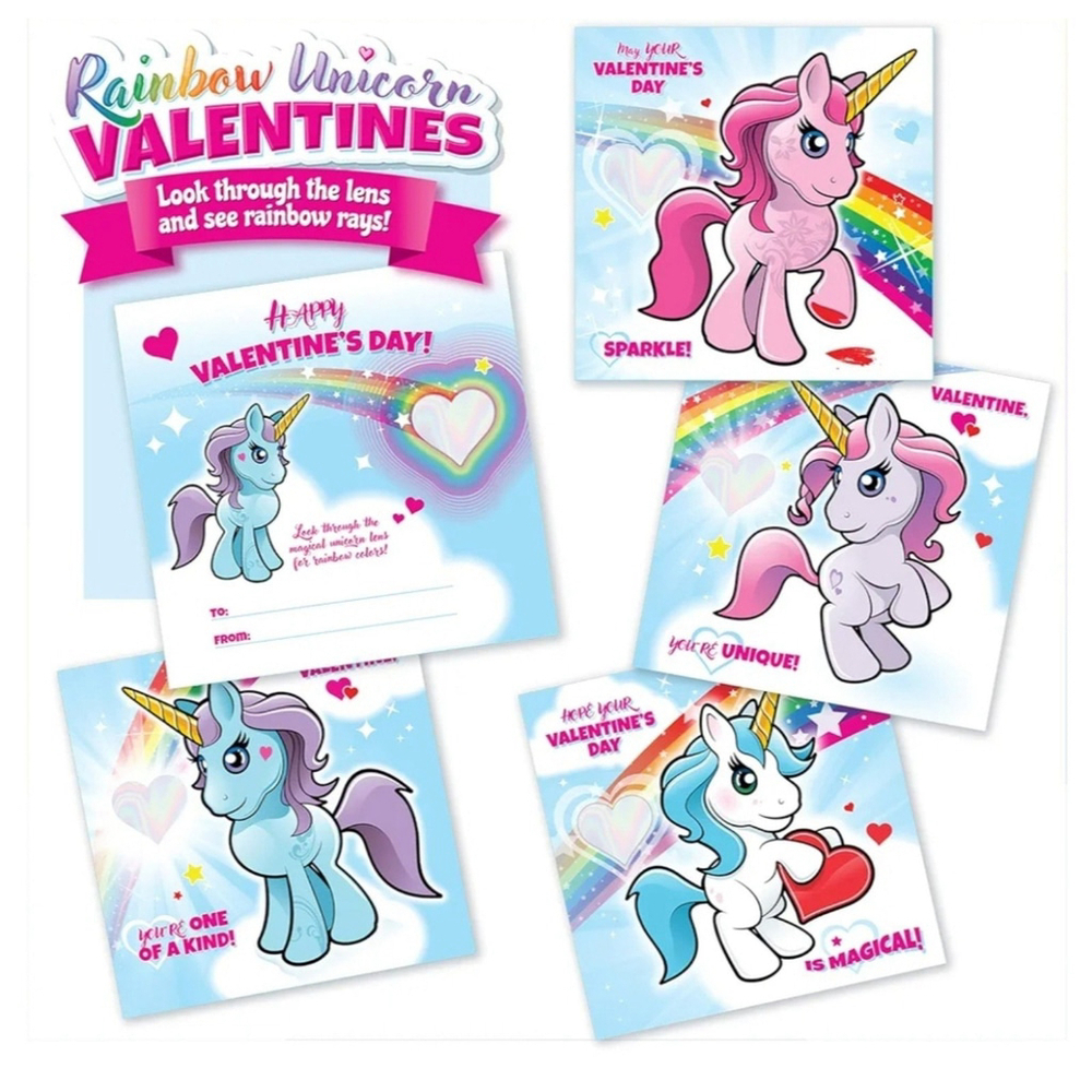 28pk Rainbow Unicorn Valentine's Day Cards with Envelopes - Picture 2 of 7